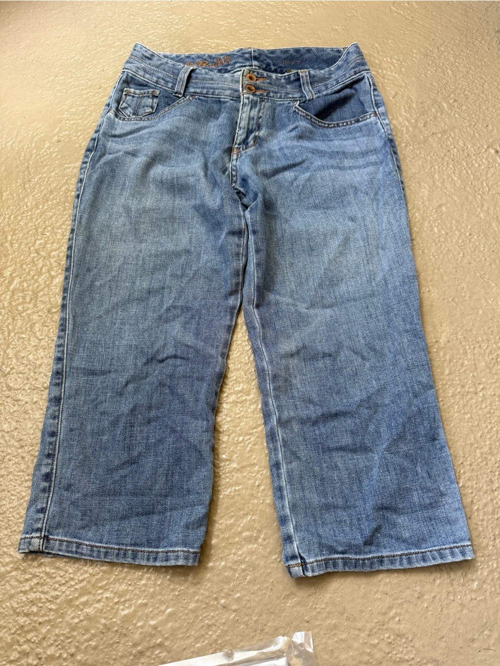 Eddie Bauer Washed Blue Denim Capris wide leg size 2